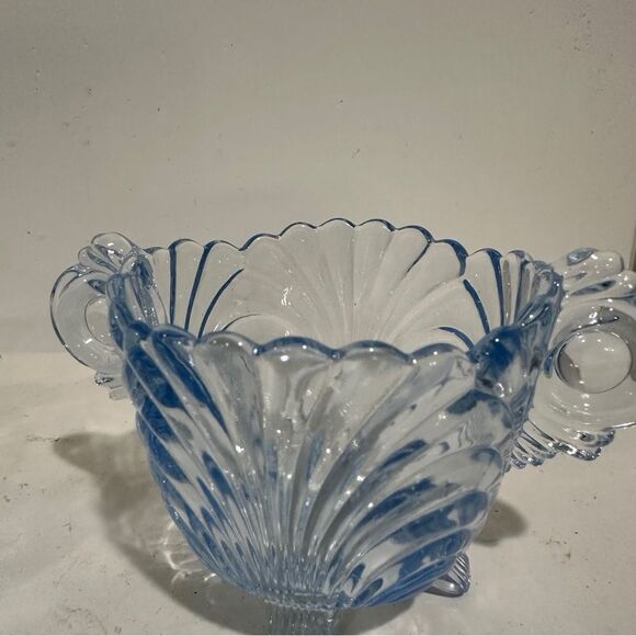 Vintage Blue Cambridge Glass Caprice Moonlight Blue Footed Sugar & Creamer 3” - Picture 7 of 11